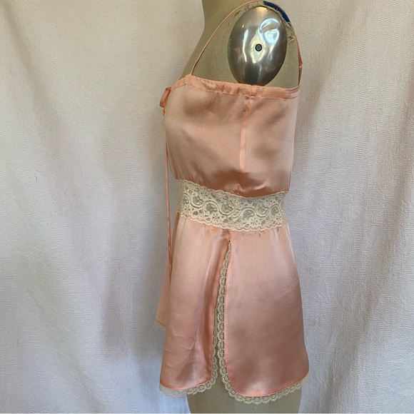 Pure silk S/M peach with ivory trim extra long camisole. - Picture 5 of 9